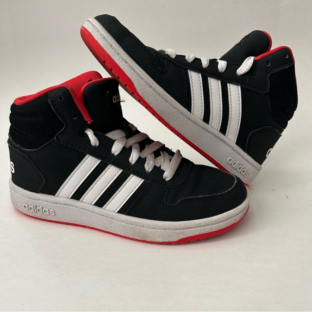 Adidas Black and Red High-Top Sneakers Youth Size 2
